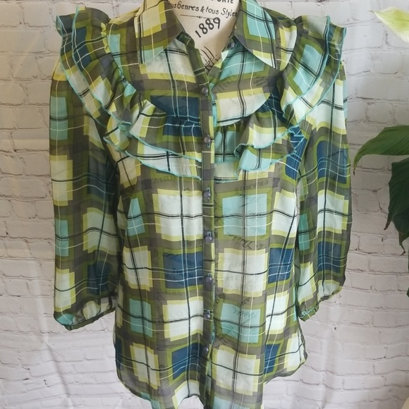 Kensie Tops - DONATING 2/1 KENSIE 100% SILK PRINT BUTTON BLOUSE.